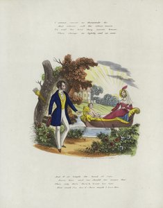 Britische Valentinskarte mit einem Bild eines Cherubs, der eine Frau in einem Boot rudert