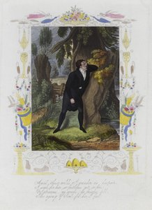 Britische Valentinskarte mit einem Bild eines verzweifelten Mannes, der an einem Baumstamm steht