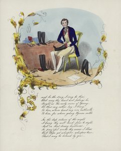 Britische Valentinskarte mit einem Bild eines Mannes, der Stiefel repariert