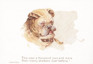 Bulldogge und Schatten, Weihnachtskarte