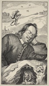 Bunyans Traum, Frontispiz von The Pilgrims Progress von John Bunyan (1628-88), 4. Ausgabe, veröffentlicht 1680 (Sepia-Foto)