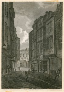 Butcher Row, Blick von Temple Bar, basierend auf einer Zeichnung von Edward Dayes, 9. Juni 1796 von English School