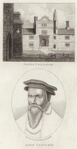 Caius College und ein Porträt von John Caius von English School