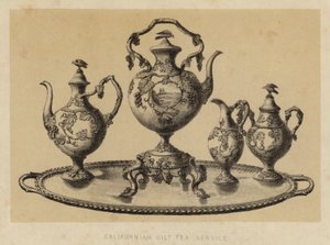 Kalifornisches vergoldetes Teeservice (Lithografie) von English School