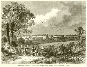 Camden Town, von der Hampstead Road, Marylebone, 1780 von English School