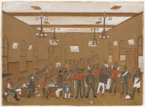 Kantine mit Männern der 7. Dragonerwache, 3. Husaren, Scots Greys und 10. Husaren, 1886