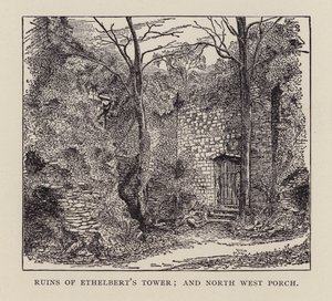 Canterbury: Ruinen des Ethelbert-Turms und Nordwestportal (Lithografie) von English School