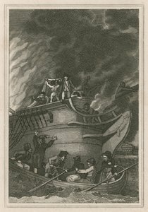 Captain George Farmers Heldentum bei der Aktion vom 6. Oktober 1779 (Gravur) von English School