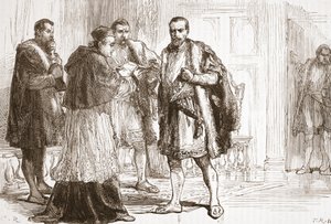 Kardinal de Tournon liest Franz I. das protestantische Plakat vor, Illustration aus Die Geschichte des Protestantismus von James Aitken Wylie, veröffentlicht 1878 von English School