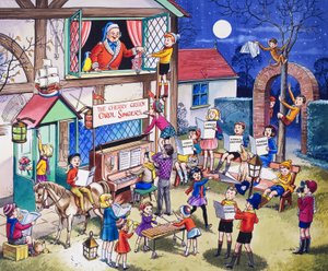 Weihnachtssänger (Gouache auf Papier) von English School