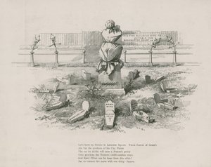 Karikatur, Satire auf Albert Grant, die Gräber repräsentieren seine dubiosen Spekulationen