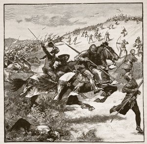 Angriff der Schotten bei Homildon Hill, Illustration aus Cassells Illustrierter Geschichte Englands