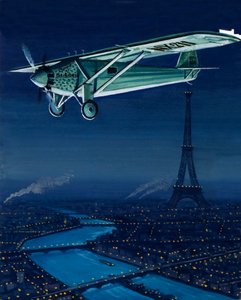 Charles Lindberghs Ryan-Monoplane, der Spirit of St. Louis, fliegt über Paris