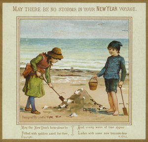Kinder spielen am Strand - Neujahrskarte