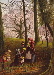 Kinder pflücken Blumen im Wald (Farblithografie) von English School
