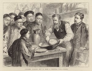 Chinesen lernen, wie man einen Weihnachts-Pflaumenpudding macht von English School