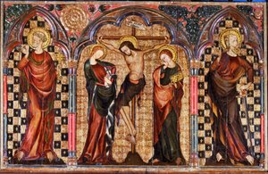 Christus umgeben von der Heiligen Maria und Johannes dem Täufer, aus dem Mittelstück des Kreuzigungsaltars von English School