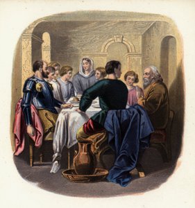 Christiana und die Pilger im Haus von Gaius, Illustration aus Die Pilgerreise von John Bunyan von English School