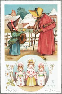 Weihnachtsgrüße und Mädchen singen, Weihnachtskarte von English School