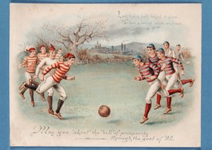 Weihnachtspostkarte eines Fußballspiels, 1892