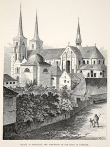 Kirche von Roeskilde und Grabhaus der Könige von Dänemark, aus Ein Gedenkbuch zur Hochzeit von Edward VII. und Alexandra von Dänemark, veröffentlicht 1864 (Holzstich) von English School