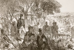 Clive bei Plassey, Illustration aus Cassells Illustrierter Geschichte Indiens von James Grant, veröffentlicht 1879 von English School