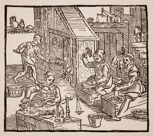 Münzpräger bei der Arbeit, 1577 (Sepia-Foto) von English School