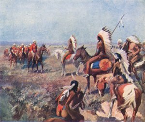 Oberst Macleod von der Royal North-West Mounted Police, verhandelt mit Indianern in Fort Macleod von English School