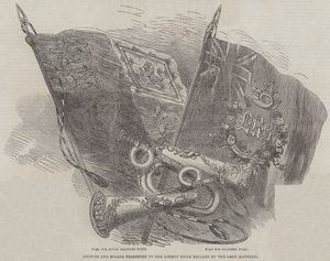 Farben und Signalhörner, präsentiert der London Rifle Brigade von der Lady Mayoress (Stich)