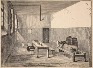 Verurteiltenzelle, Newgate, Illustration aus The Criminal Prisons of London and Scenes from Prison Life von Henry Mayhew und John Binny, veröffentlicht 1862 von English School