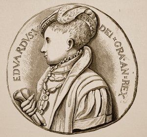 Krönungsmedaille von Edward VI. (Sepia-Foto)