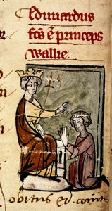 Edward von Caernarvon (Edward II.) wird von seinem Vater, König Edward I., zum Prinzen von Wales und Earl of Chester ernannt, im Lincoln-Parlament am 7. Februar 1301, aus der 
