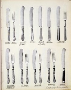 Besteckdesigns, aus einem Handelskatolog für Haushaltswaren und Einrichtungsgegenstände, ca. 1890-1910 von English School