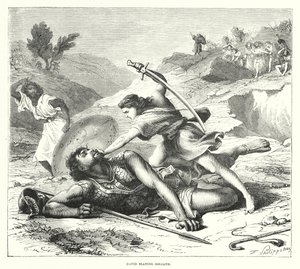 David tötet Goliath (Gravur) von English School