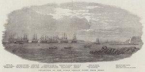 Abfahrt der französischen Ozeanflotte aus Brest (Gravur)
