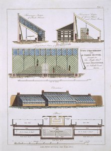 Entwurf für zwei Pfirsichhäuser und ein Gewächshaus, 1806 von English School