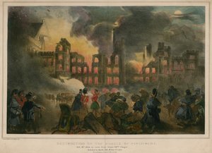 Zerstörung durch Feuer der Parlamentshäuser am 16. Oktober 1834, gesehen von der Kapelle Heinrichs VIII.