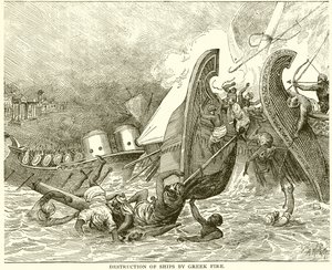 Zerstörung von Schiffen durch griechisches Feuer