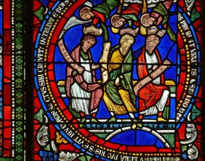 Detail eines der Bibelfenster, das Daniel, Hiob und Noah zeigt (Detail) von English School