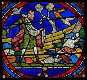 Detail eines der Bibelfenster, das das Gleichnis vom Sämann zeigt (Detail)