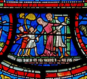 Detail aus dem Wunderfenster, das die Geschichte von Bobby von Rochester darstellt
