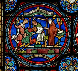 Detail des Wunderfensters, das den verrückten Henry von Fordwich zeigt (Detail)