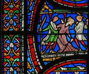 Detail aus dem Wunderfenster, das die Geschichte von Matilda von Köln darstellt von English School