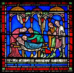 Detail aus dem Wunderfenster, das die Geschichte von Richard von Sunieve darstellt von English School