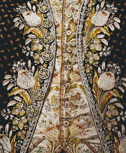 (Detail) eines Herrenanzugs, bestehend aus Mantel, Weste und Kniehosen, 1780er-90er Jahre