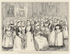Puppenkrankenschwestern auf dem Basar für das neue Krankenhaus für Frauen, Euston Road (Stich)