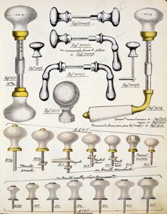 Türgriffe, aus einem Handelskatolog für Haushaltswaren und Einrichtungsgegenstände, ca. 1890-1910
