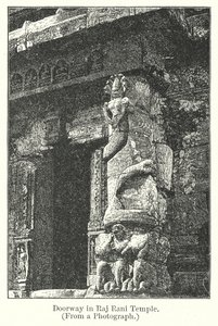 Türöffnung im Raj Rani Tempel (Gravur) von English School