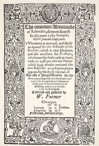 Doppelalmanach (gemein und neu) und Prognostikation für Dublin für 1587 von W. Farmer, gedruckt von Watkins und Roberts, 1587