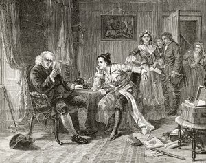 Dr. Samuel Johnson liest das Manuskript von 